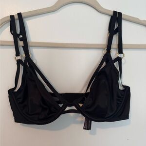Victoria's Secret Black Plunge Bra with gold hardware